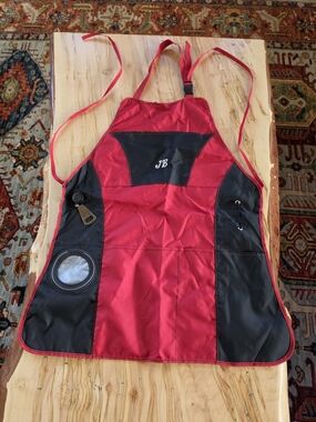 Personalized Red & Black Utility Apron with JB Monogram Adjustable NEW